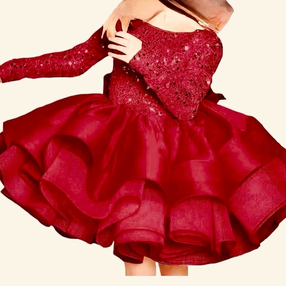 Wine red Sparkly sequin puffy tulle princess dress
